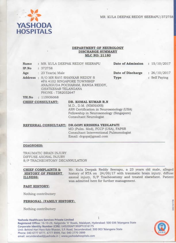 Help Deepak Fight Brain Injury Milaap