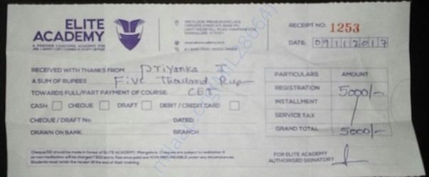 CET fees paid on 9/11/2017 Rs:5000
