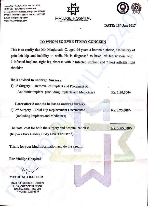 Mallige Hospital Letter of Estimate