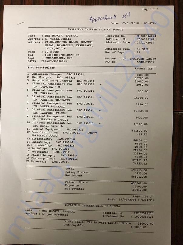 This is the approximate bill as on date 17/01/2018
