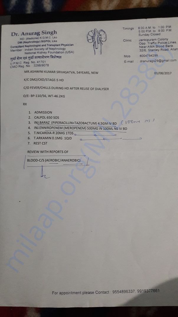 prescription of kidney doctor