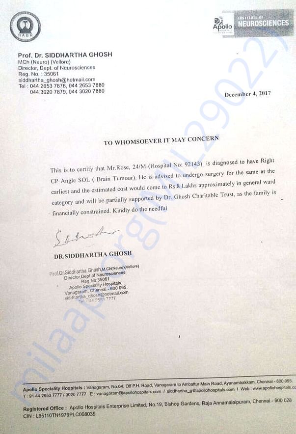 Letter from Apollo Hospital