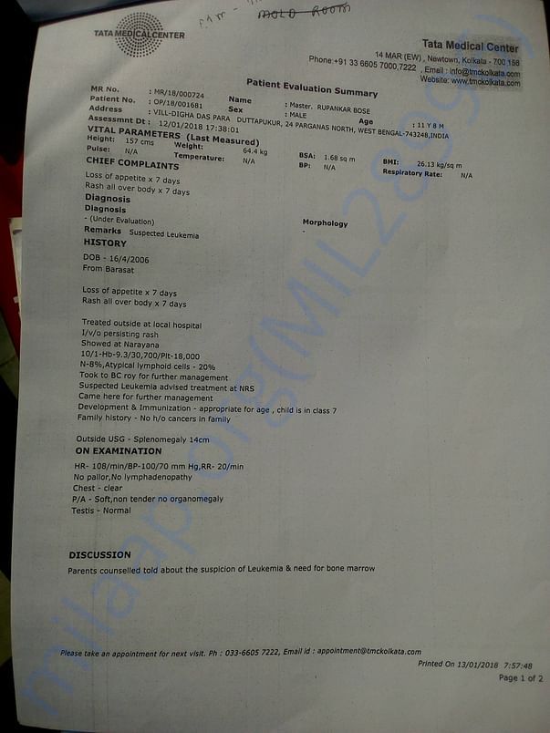 In this documents you will get all medical details about Rupankar Bose