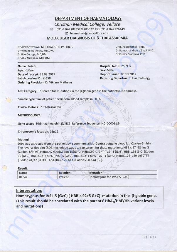 Thalassemia Confirmation by CMC