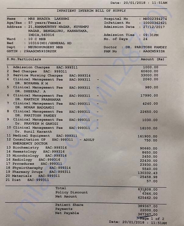 This bill is on date 20/01/2018