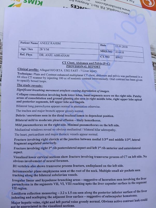 CT scan report of chest, abdomen and pelvis