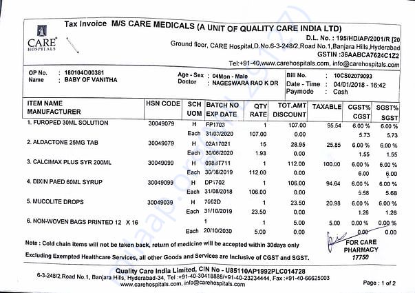 Previous medicals bill