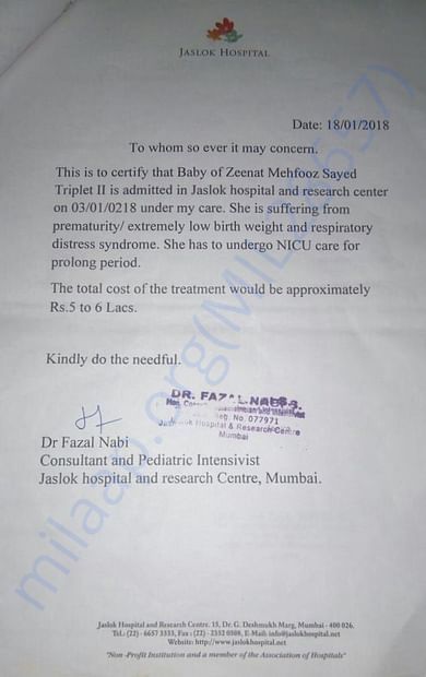 Jaslok hospital letter