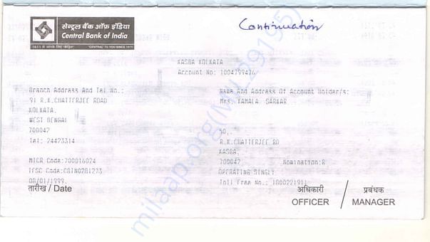 Account no 1004799476 CENTRAL BANK Kasba IFSC CBIN0281273