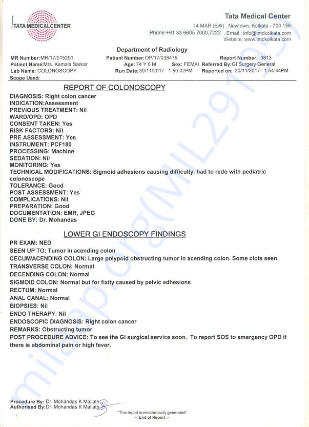 Diagnosis at Tata Medical