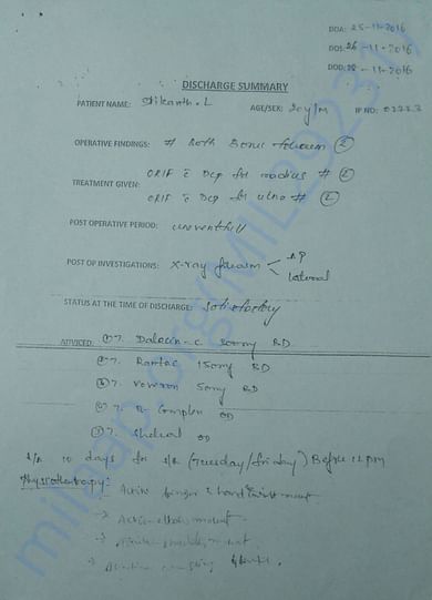 Discharge Summary from Orange Hospital, L.B Nagar, HYD