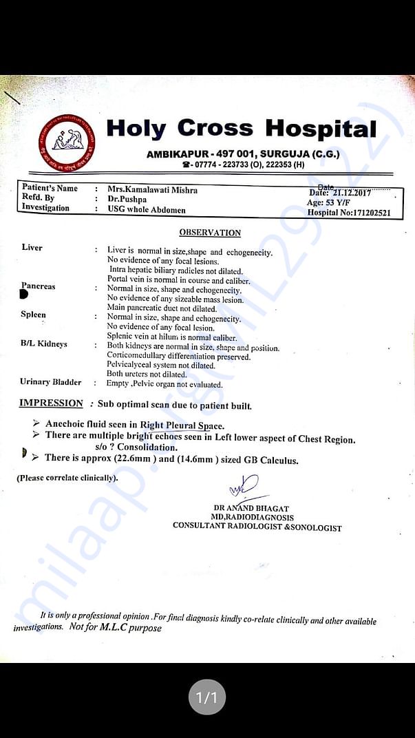 Holy cross hospital report
