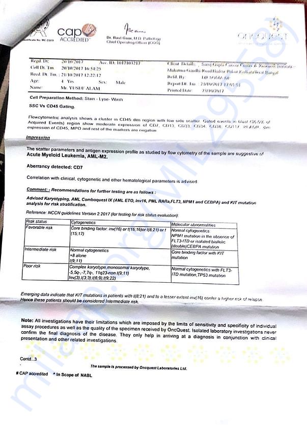Blood Report with diagnosis
