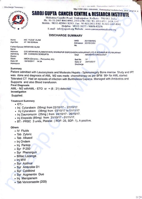Initial Doctors Report and Hospital Discharge Summary