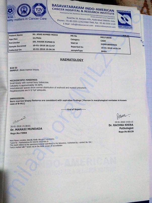 Bone Marrow biopsy report