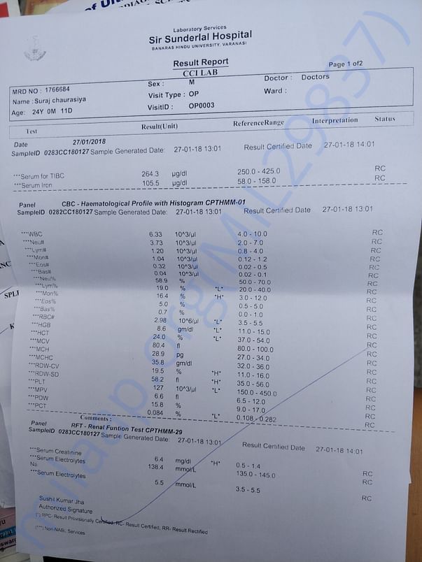 Kidney funtioning report