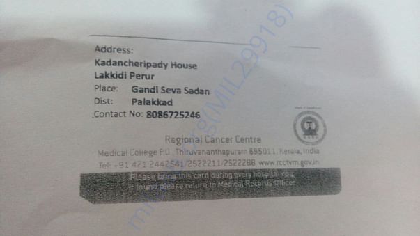 Regional Cancer Centre Card