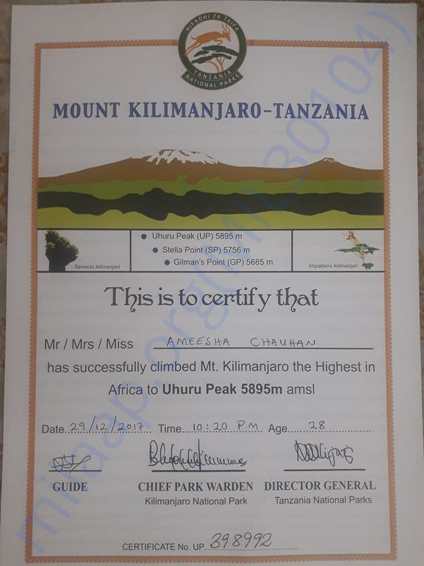 Cerificate Climb Mt Kilimanjaro