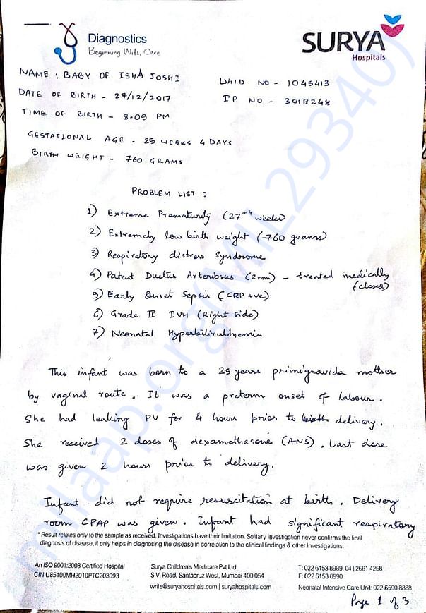 Summary of treatment