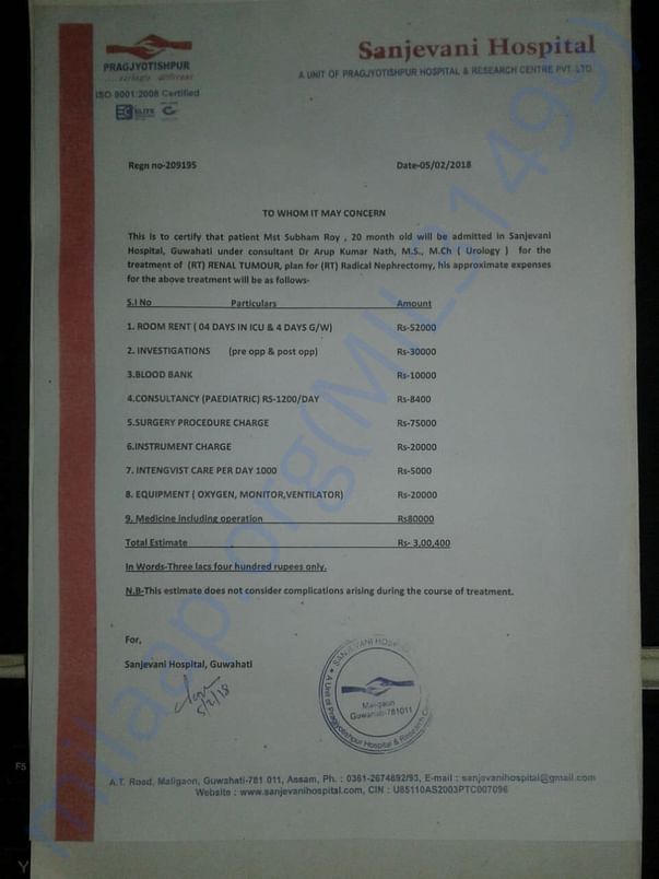 SANJEVANI HOSPITAL ESTIMATE COST