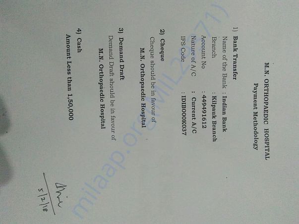 Account detail of MN orthopaedic hospital