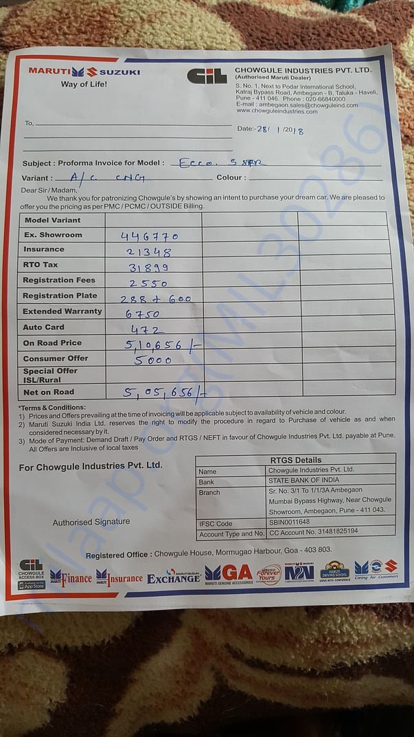 Quotation for Maruti Eco Car