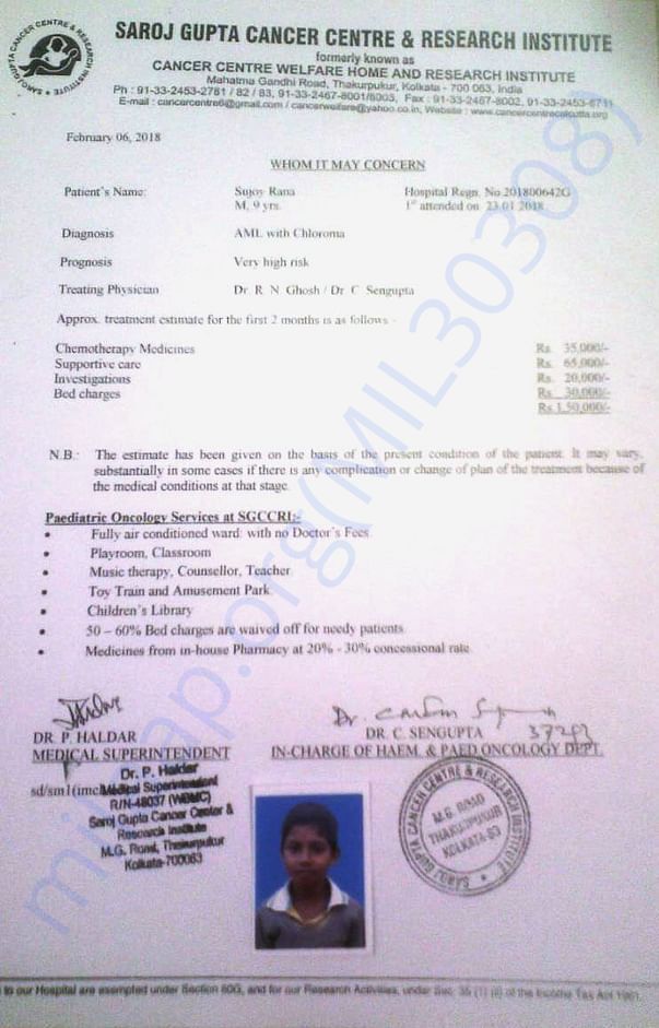 Save High Risk blood cancer patient Sujoy...