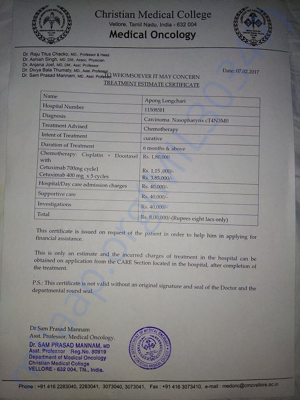 Treatment estimate from Medical Oncology