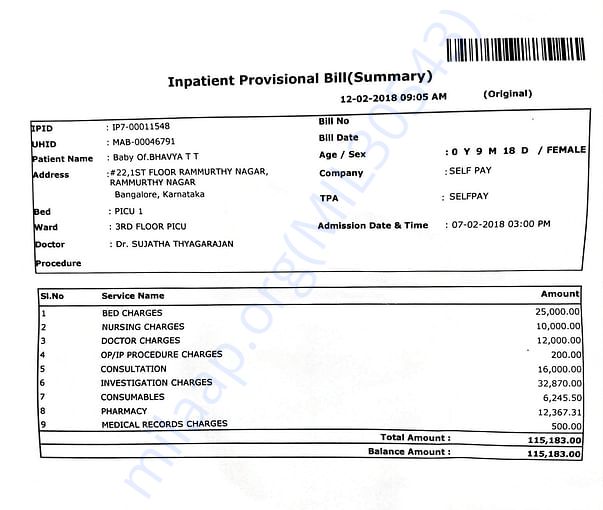 Current provisional medical bill