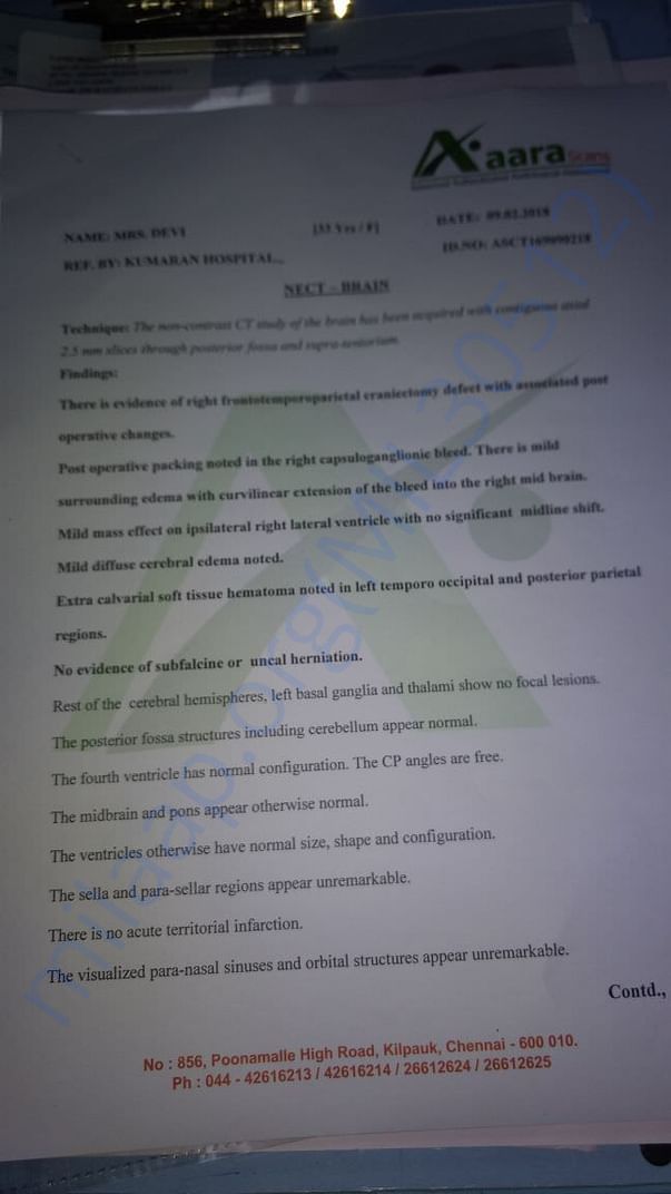 Part of doctor's report on Mrs. Devi