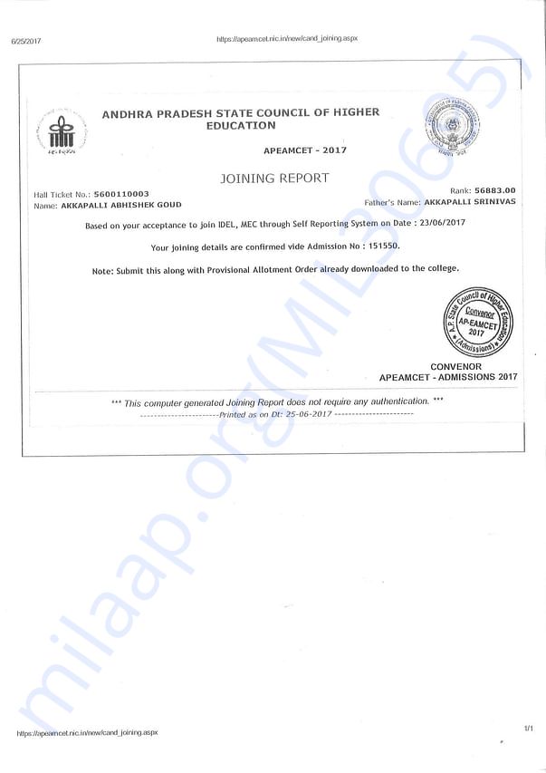 Engineering College Admission Letter
