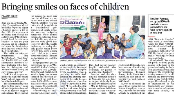 Telangana Today Coverage on Krishi NGO