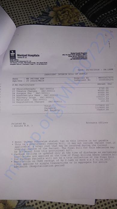 Page 2 of Medical Bill as of Feb 14 evening