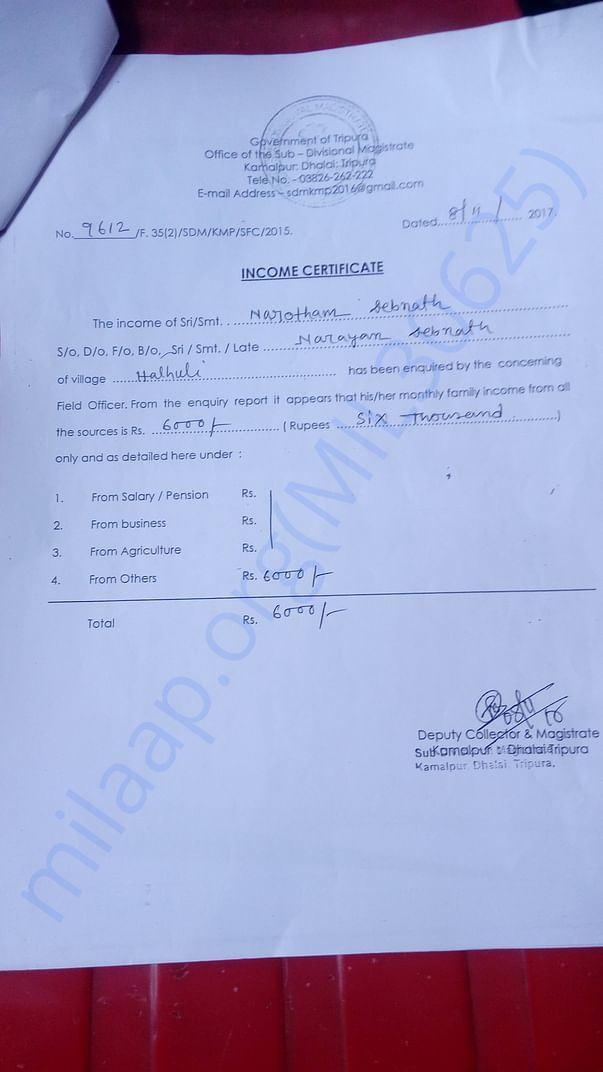 Income Certificate