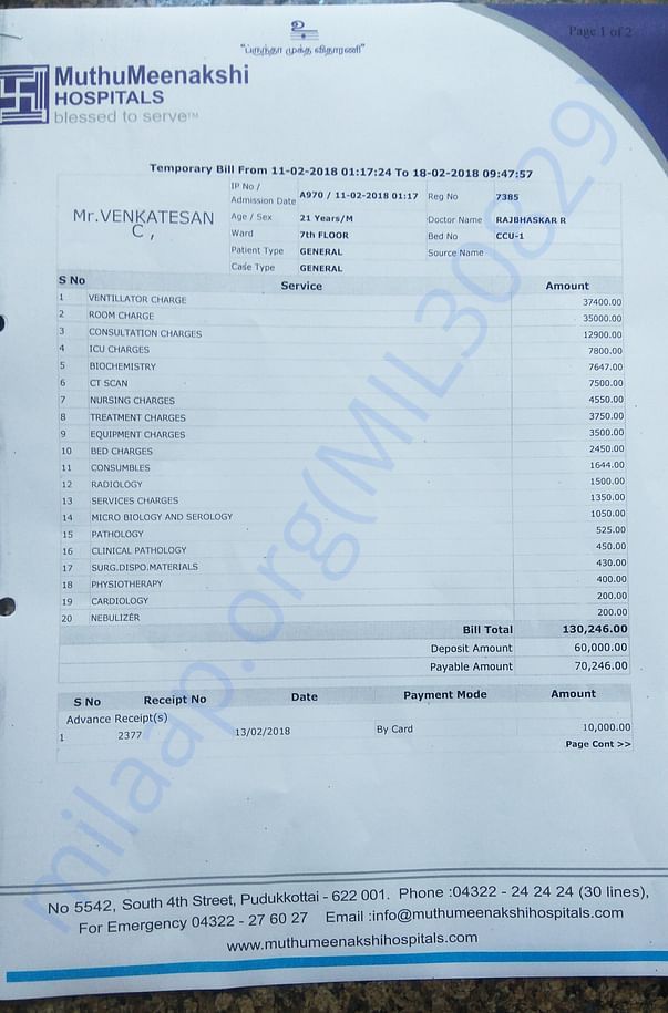 Bill from 11th feb to 18th feb 2018