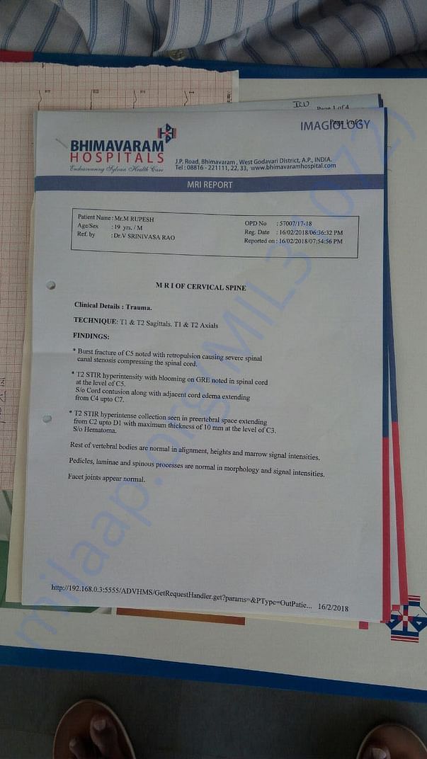 Case sheet from Doctor on doing MRI