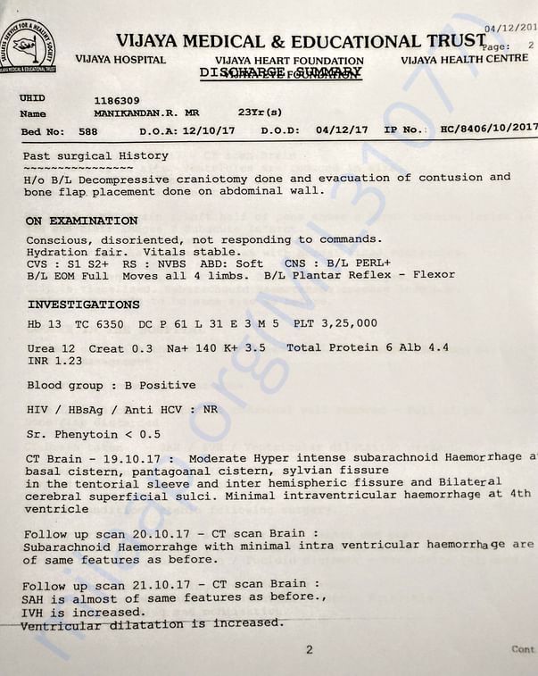 Medical documents of Manikandan