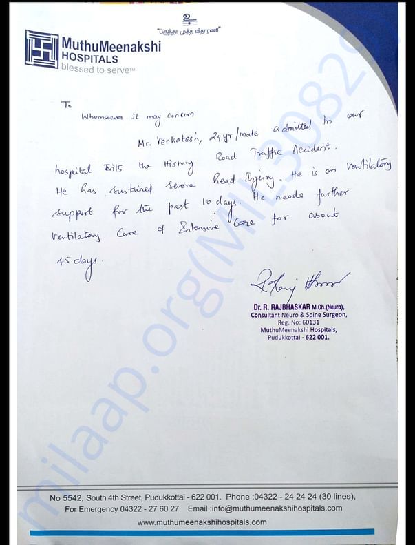 Venkat health status - Doctor's letter