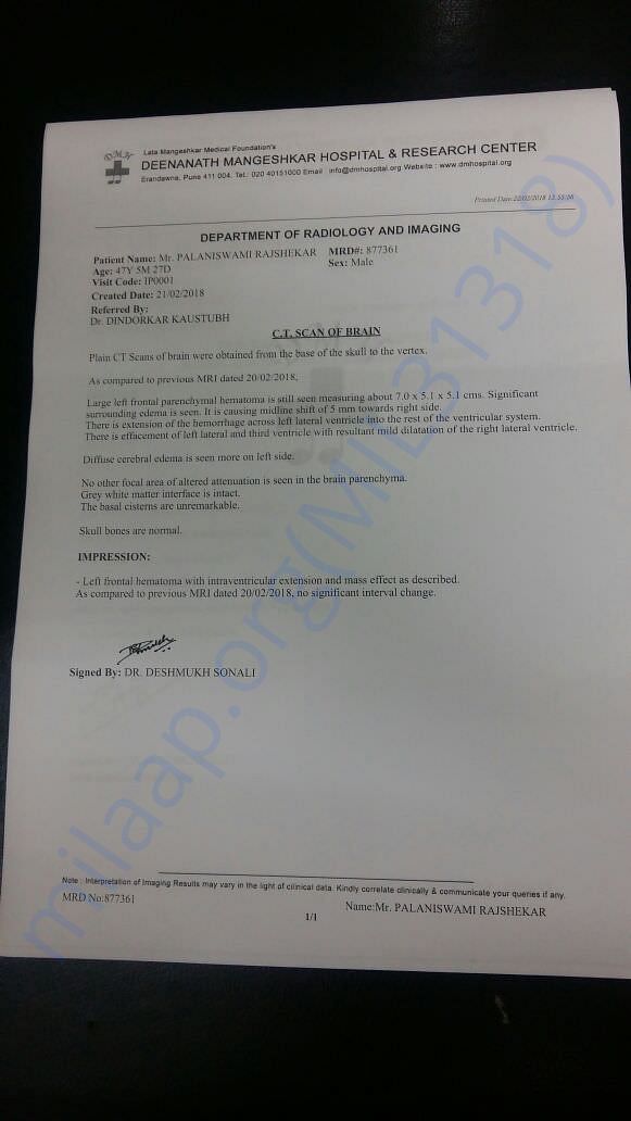 CT Scan Report From Hospital