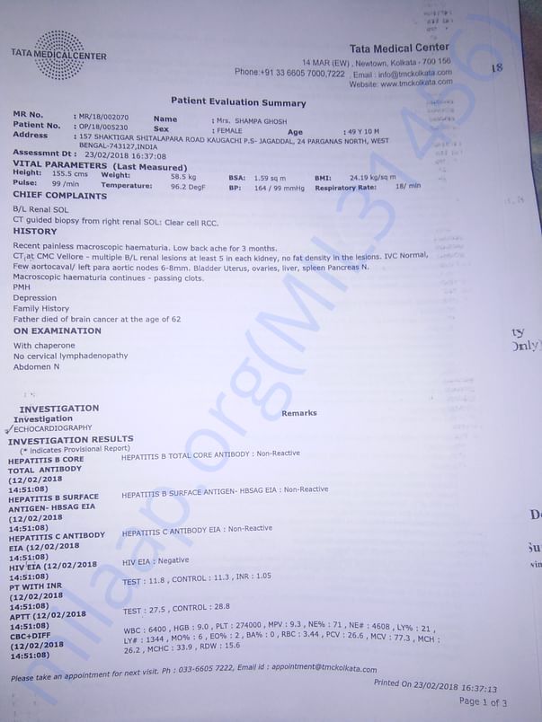 Overall Report from Tata Medical Centre