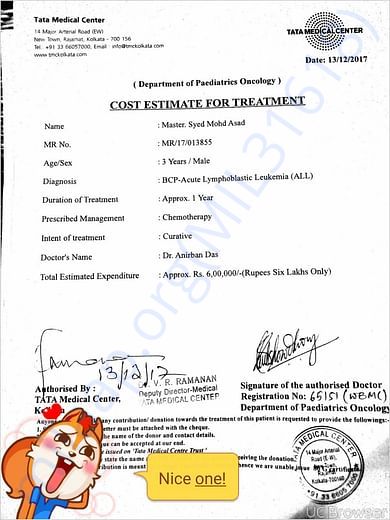 Hospital cost estimates for treatment
