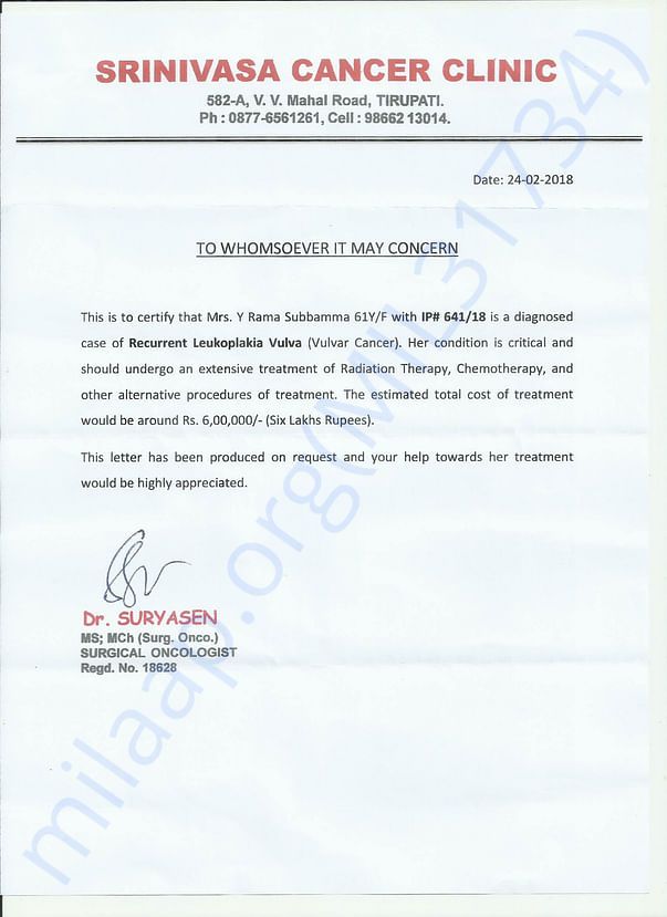 Oncologist - Cost Estimation Letter