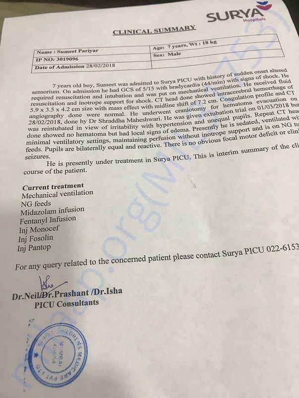 Medical report 3rd Mar