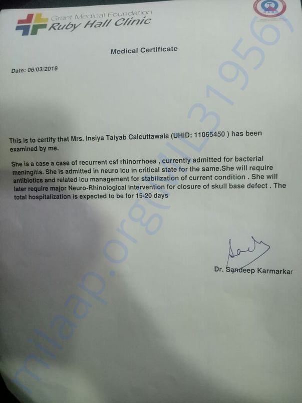 MEDICAL CERTIFICATE OF CONCERNED DOCTOR..