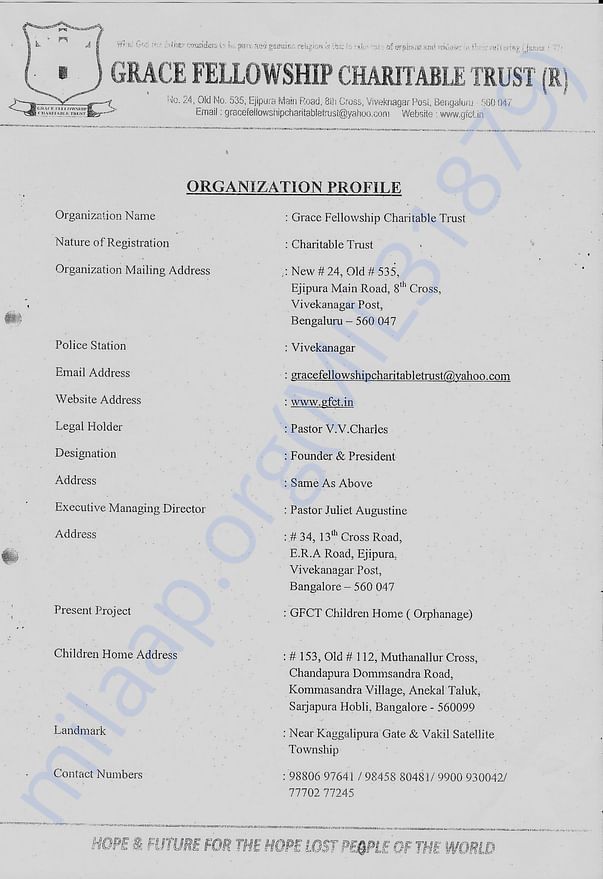 Grace Children's Home Address Till March 2018