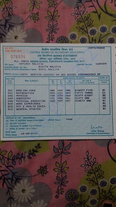 Senior secondary mark sheet