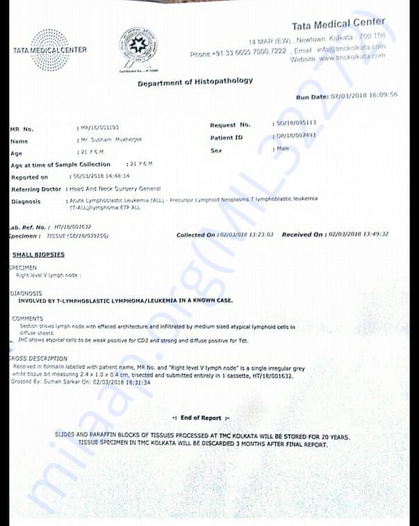 Biopsy report confirming relapse