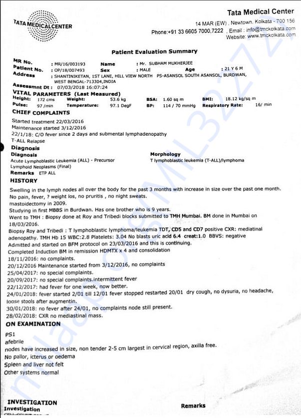 Summary of consultation and treatment : Page 1