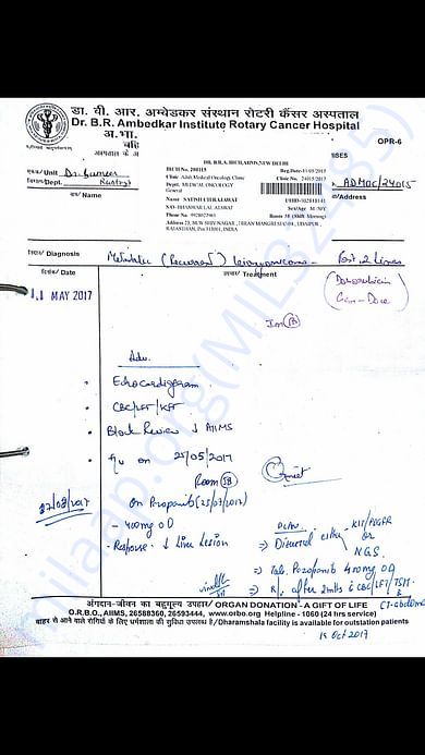 Prescription for chemotherapy.