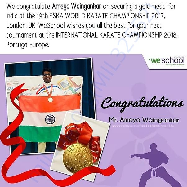 Appreciated by WeSchool,Matunga for Gold Medal at London 2017